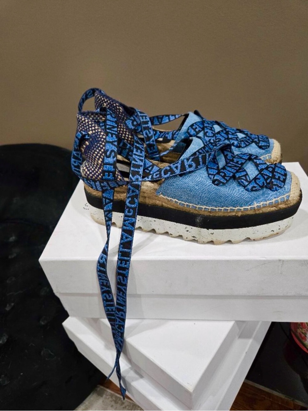Stella McCartney Blue Lace-Up Platform Sandals